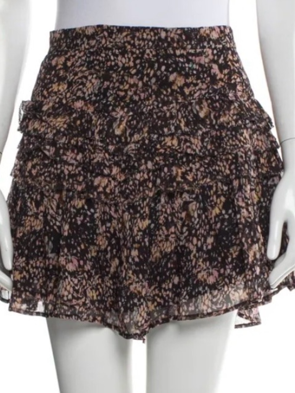IRO Black Floral Mini Skirt with Pink and Beige Speckle Print